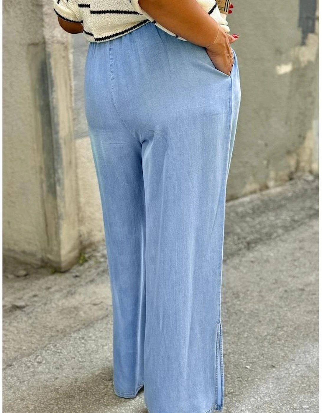 Beau Blue Casual Wide Slit Leg High Waist Loose Plus Size Jeans