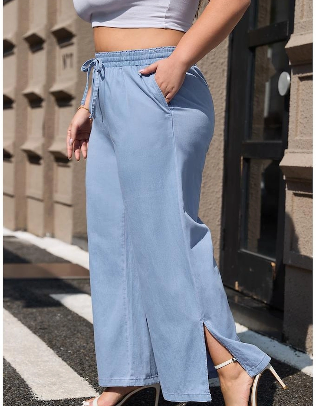 Beau Blue Casual Wide Slit Leg High Waist Loose Plus Size Jeans