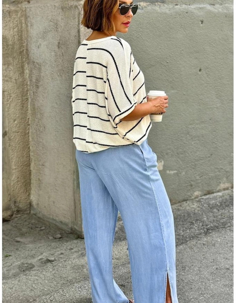 Beau Blue Casual Wide Slit Leg High Waist Loose Plus Size Jeans