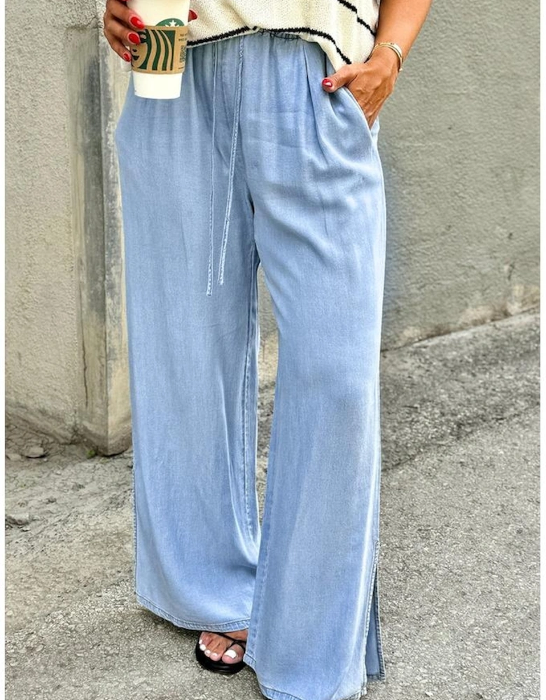 Beau Blue Casual Wide Slit Leg High Waist Loose Plus Size Jeans