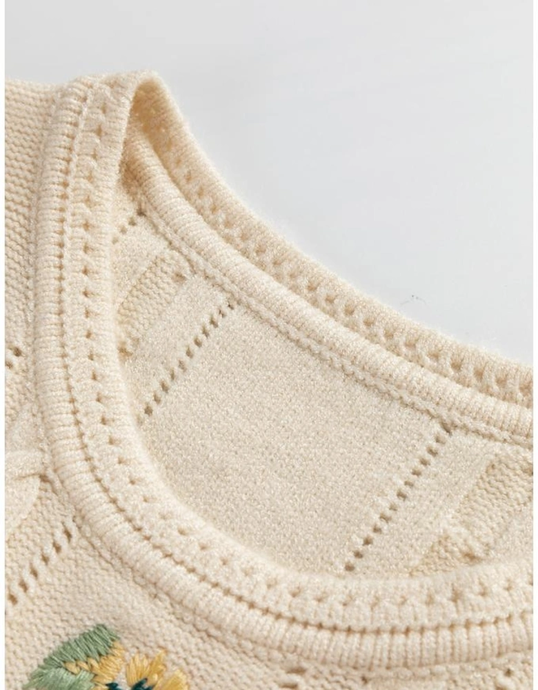 Jet Stream Embroidered Floral Cable Knit Sweater Vest