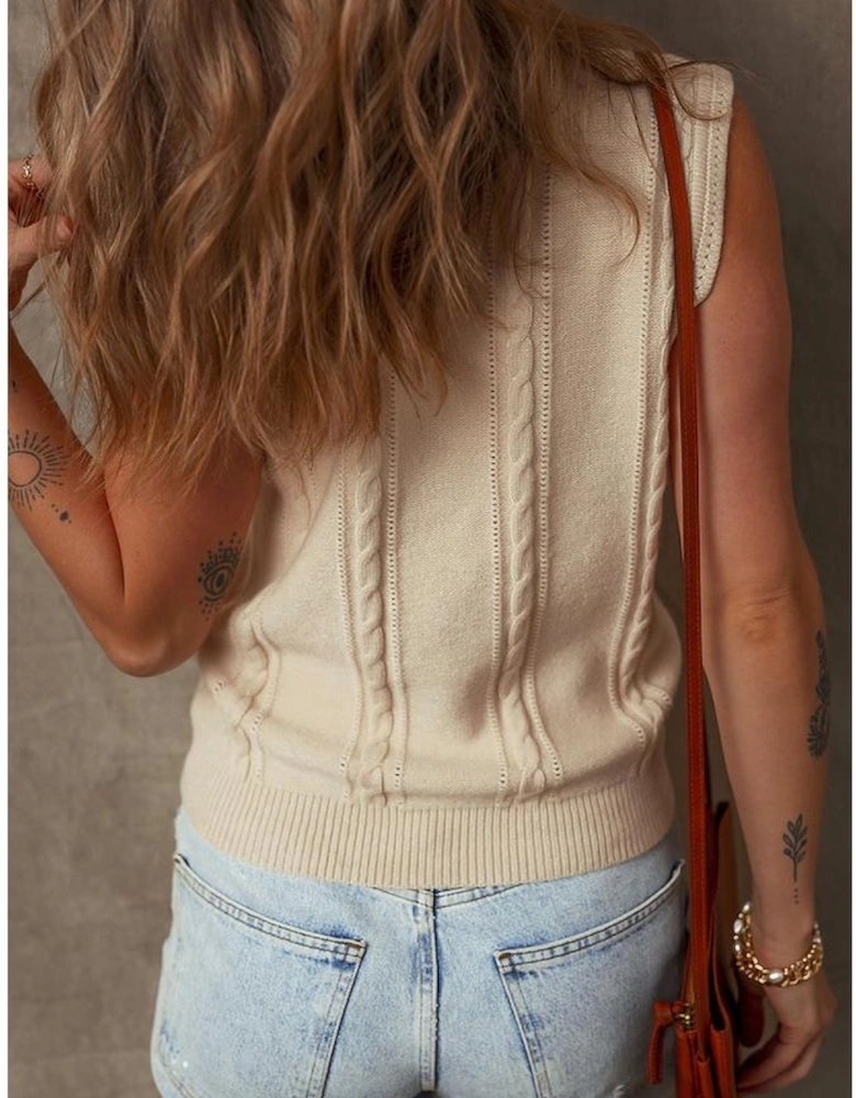 Jet Stream Embroidered Floral Cable Knit Sweater Vest