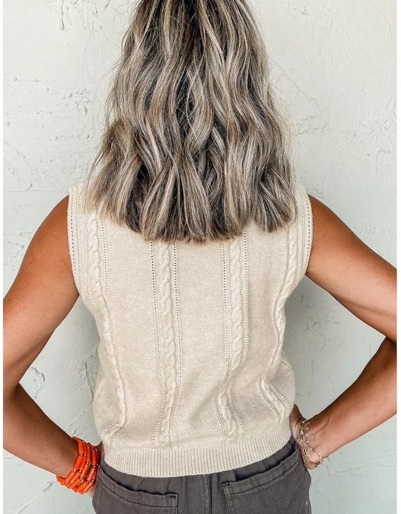 Jet Stream Embroidered Floral Cable Knit Sweater Vest