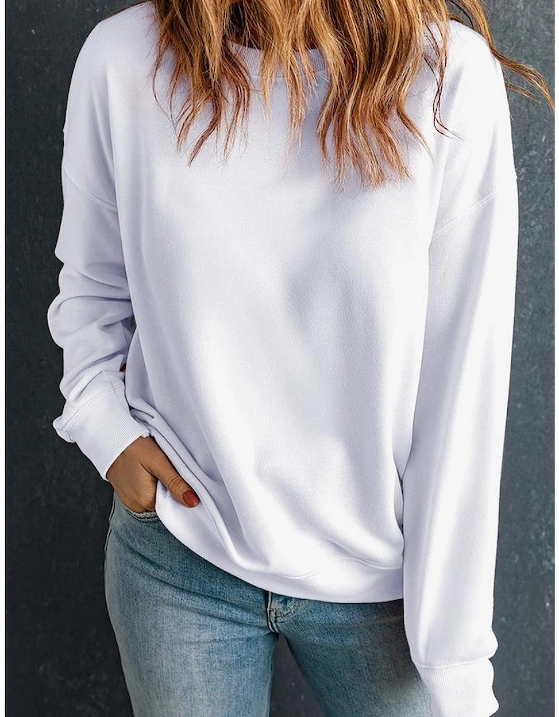 White Plain Crew Neck Pullover Sweatshirt