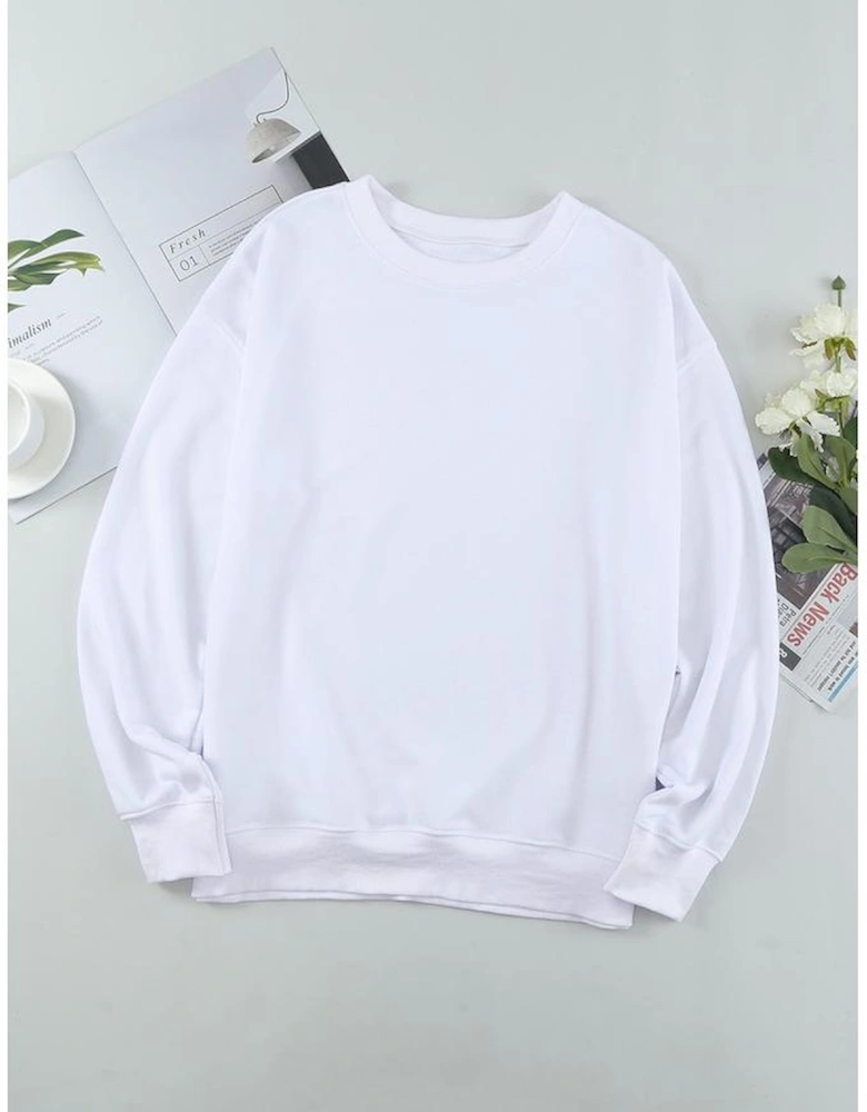 White Plain Crew Neck Pullover Sweatshirt