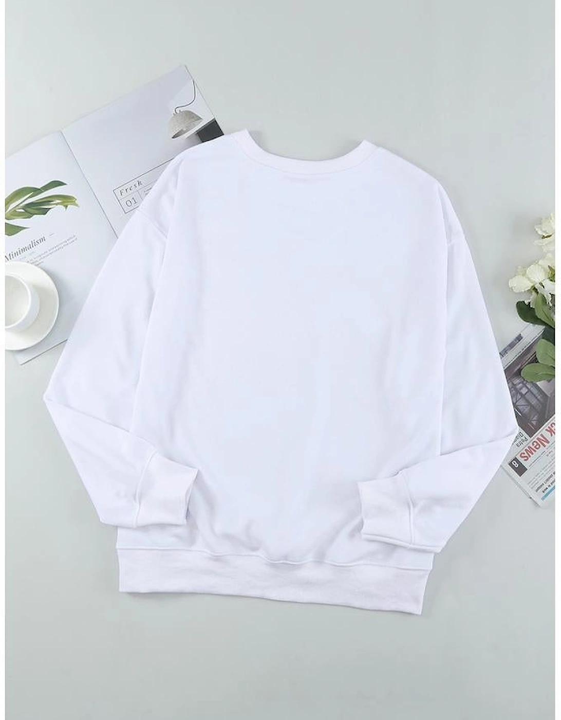 White Plain Crew Neck Pullover Sweatshirt