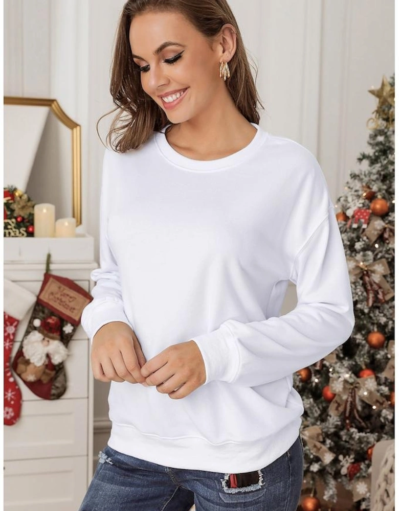 White Plain Crew Neck Pullover Sweatshirt