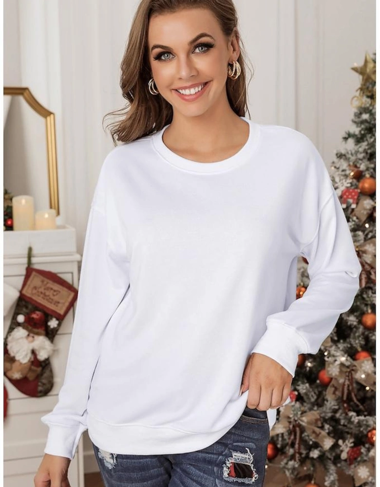 White Plain Crew Neck Pullover Sweatshirt
