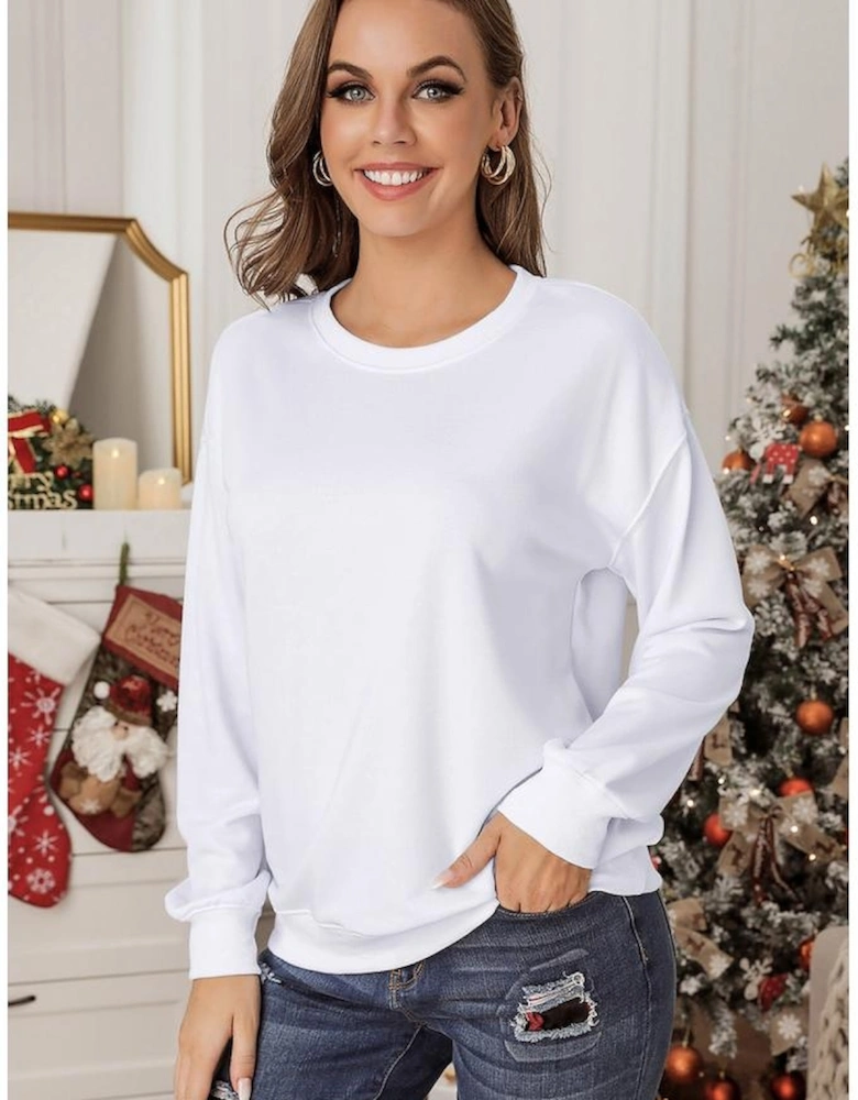 White Plain Crew Neck Pullover Sweatshirt
