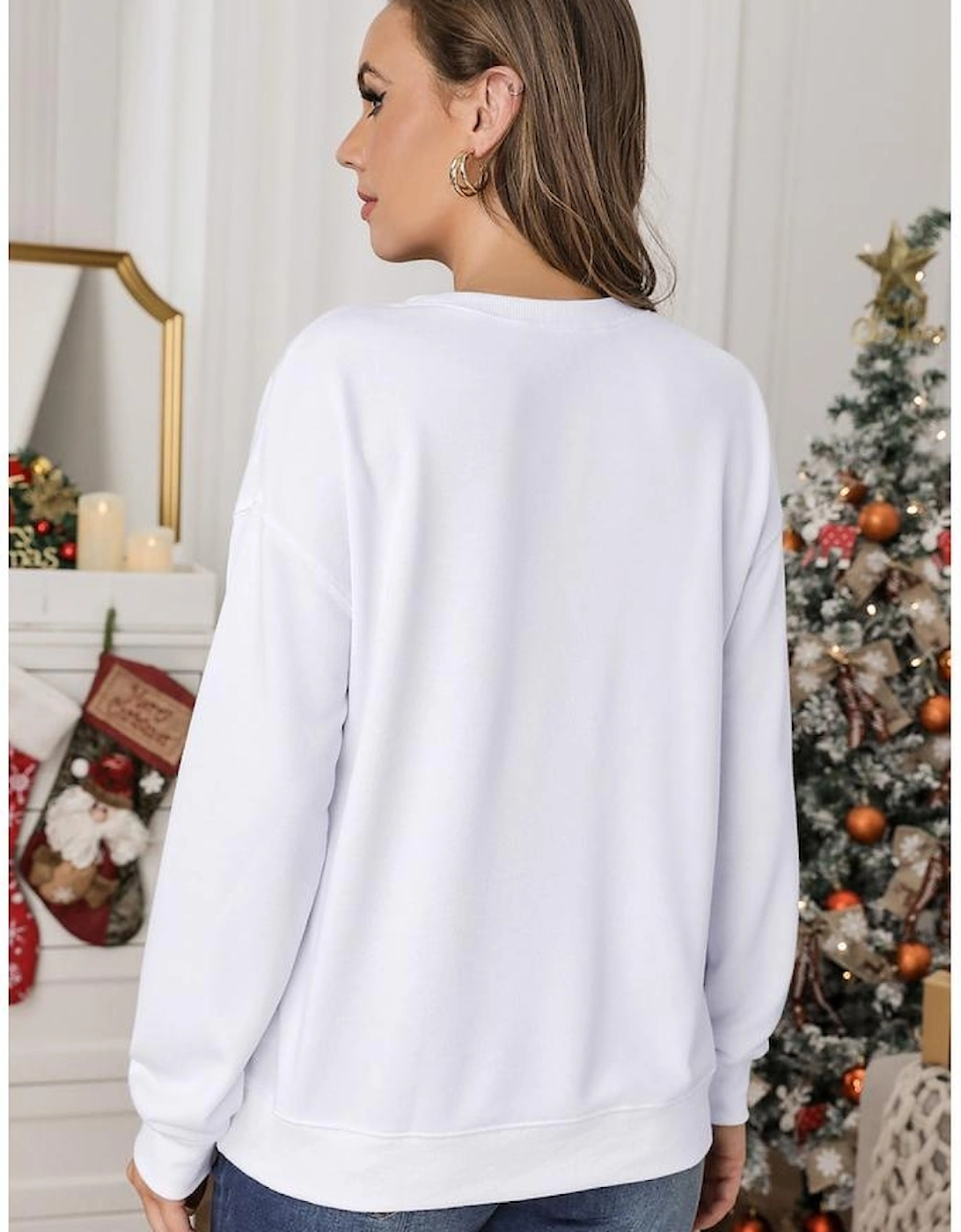 White Plain Crew Neck Pullover Sweatshirt