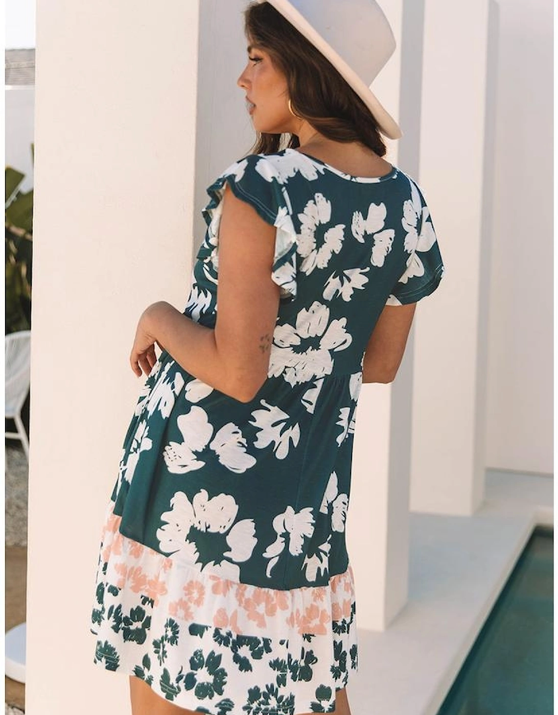 Floral Print Ruffle Sleeve Empire Waist Mini Dress, 16 of 15