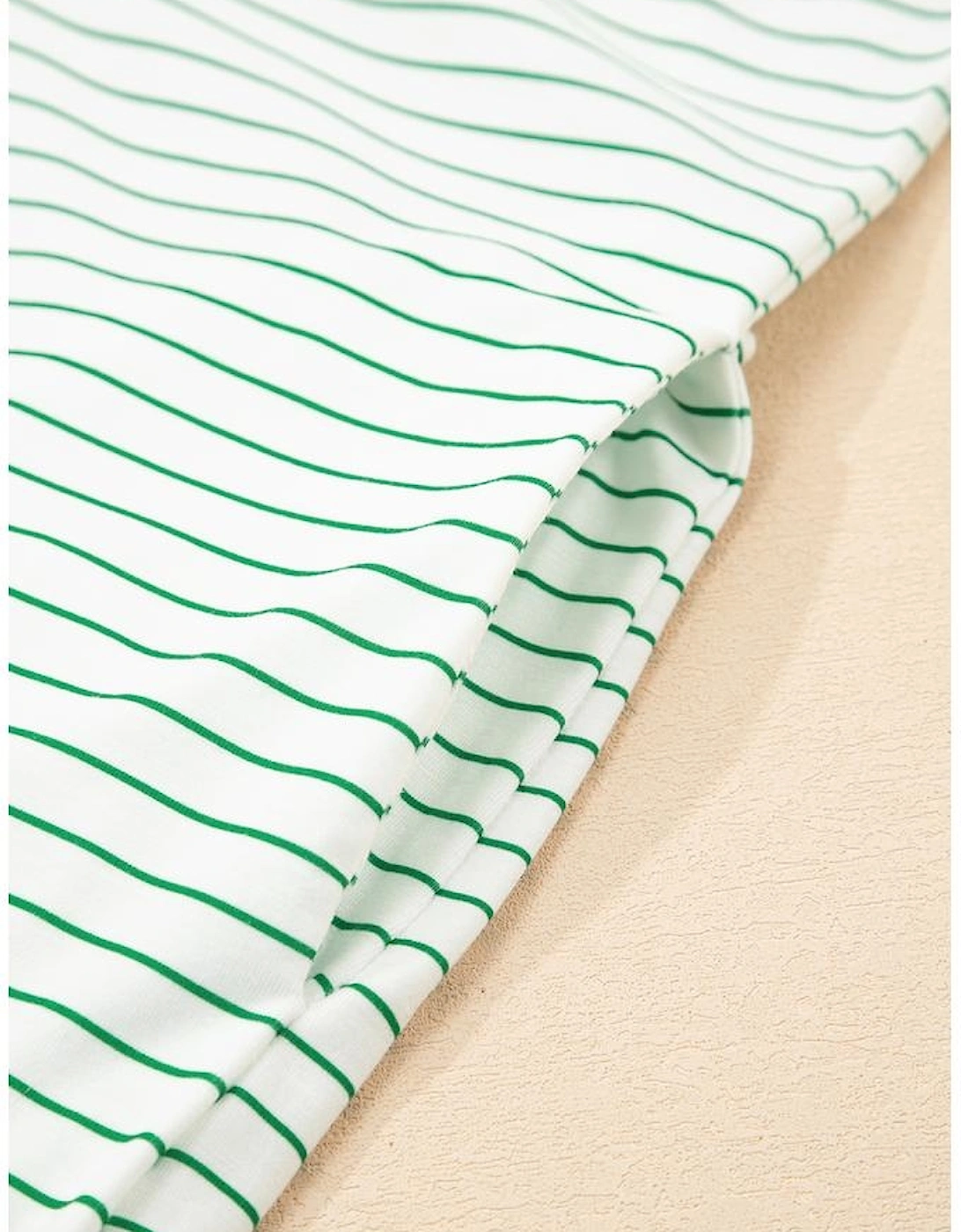 Green Stripe Ruffled Short Sleeve Crew Neck T Shirt Shift Mini Dress