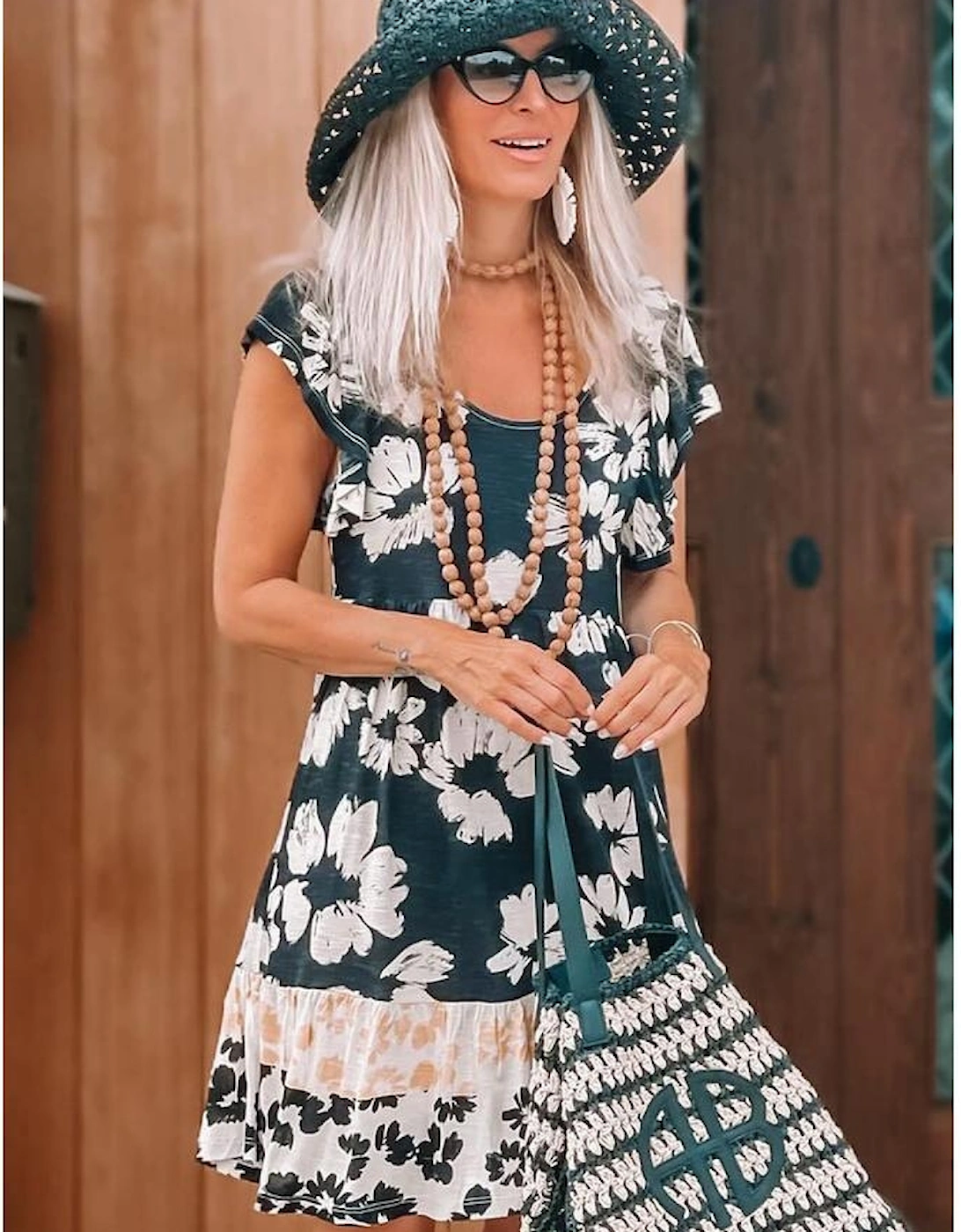 Floral Print Ruffle Sleeve Empire Waist Mini Dress