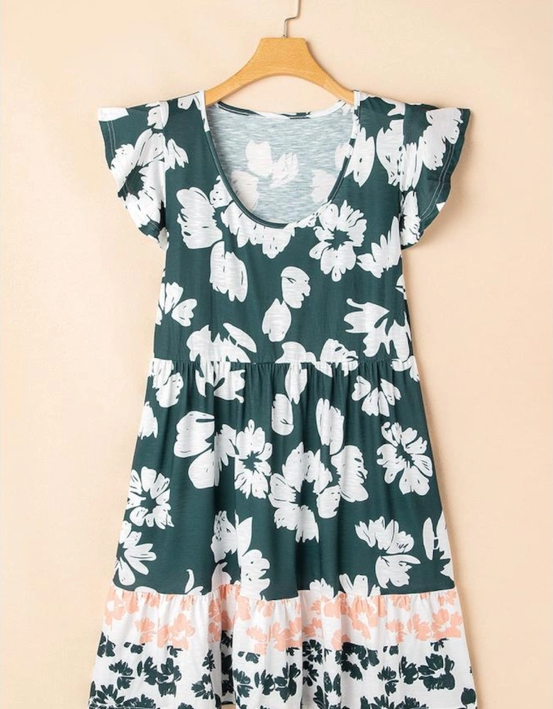 Floral Print Ruffle Sleeve Empire Waist Mini Dress