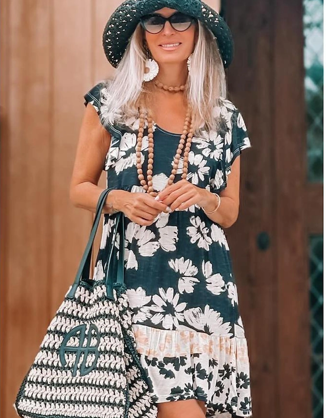 Floral Print Ruffle Sleeve Empire Waist Mini Dress