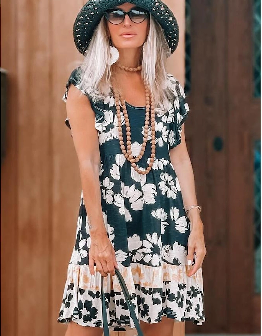 Floral Print Ruffle Sleeve Empire Waist Mini Dress