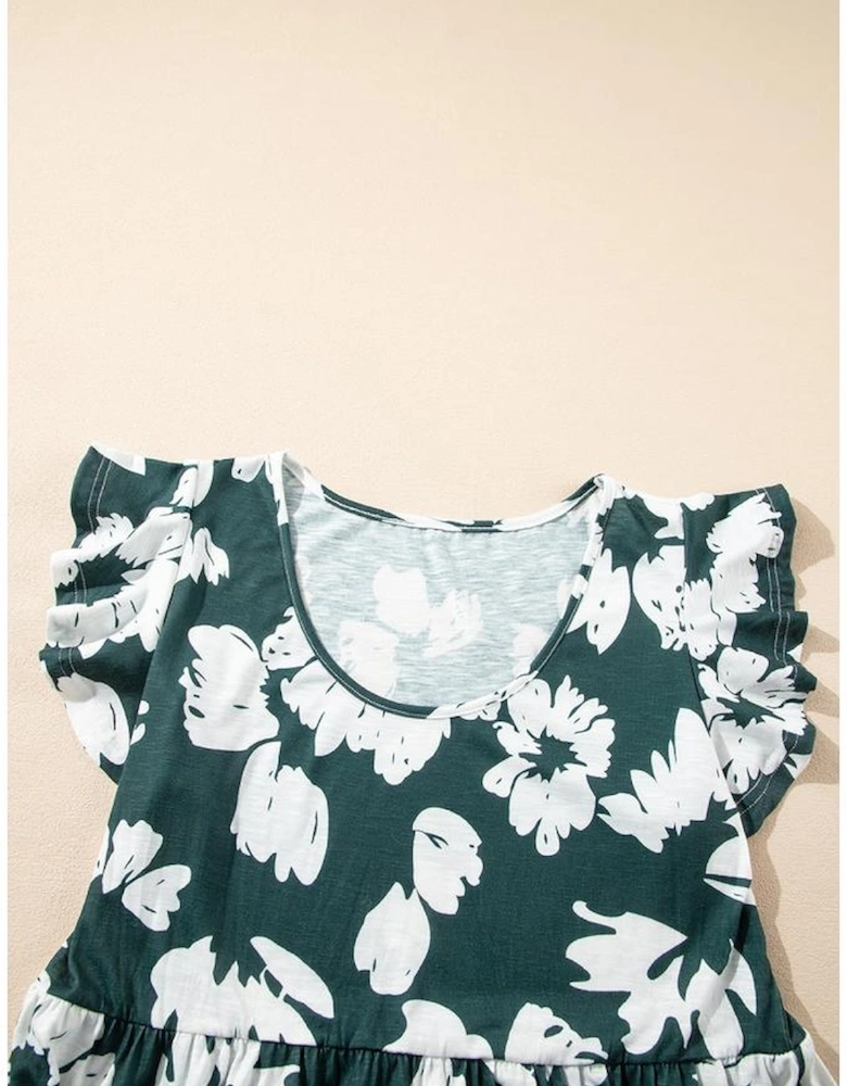 Floral Print Ruffle Sleeve Empire Waist Mini Dress