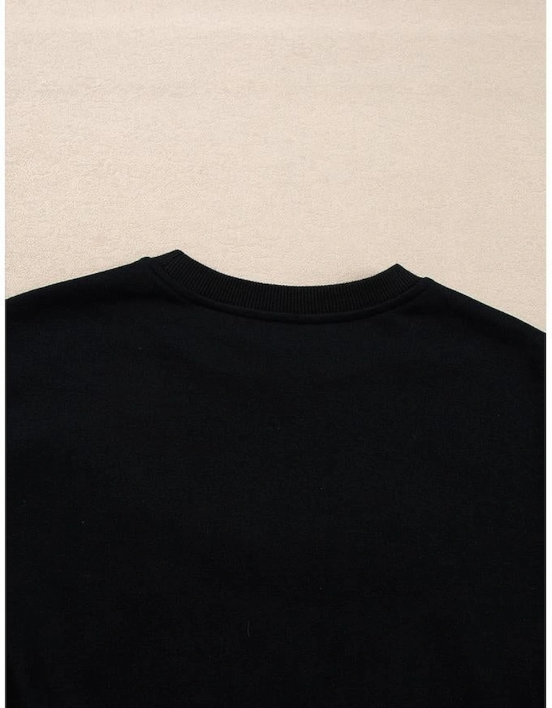 Black Sequin Merry Graphic Pullover and Shorts Outfit