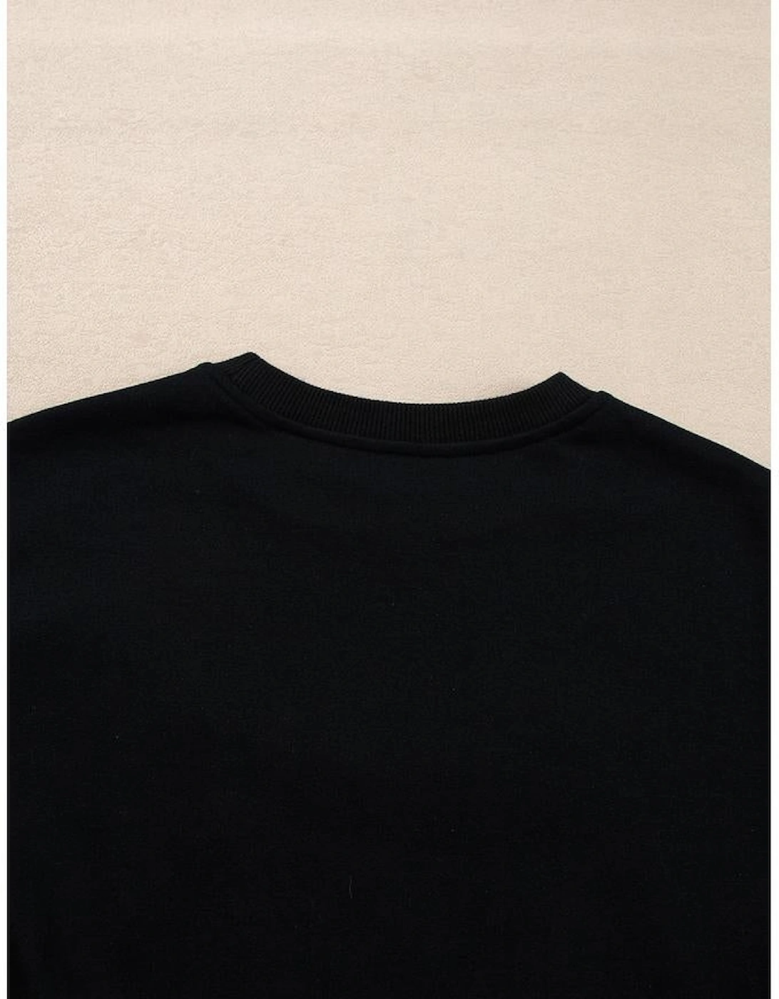 Black Sequin Merry Graphic Pullover and Shorts Outfit