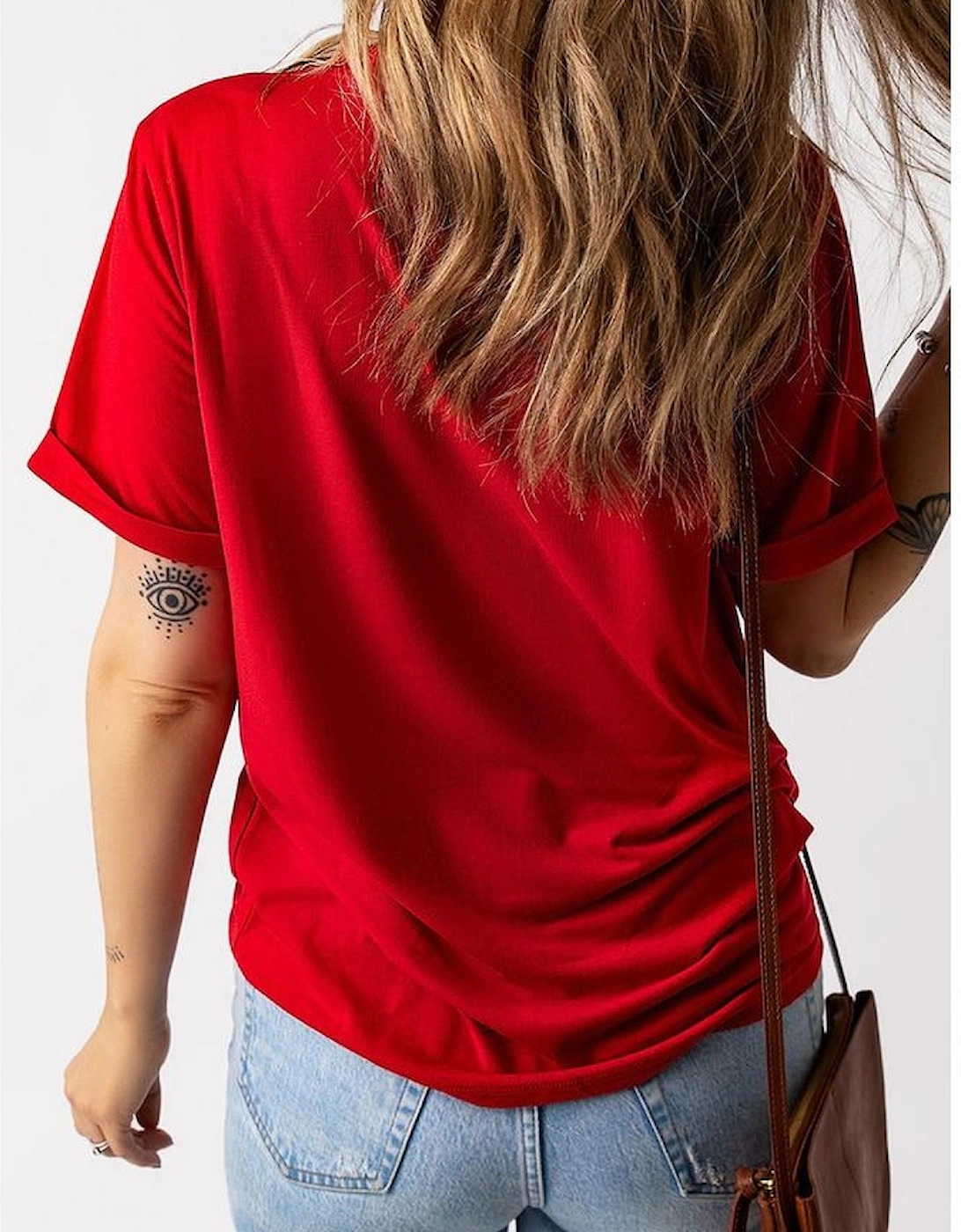 Red USA Bow Printed Casual Cotton Blend T Shirt
