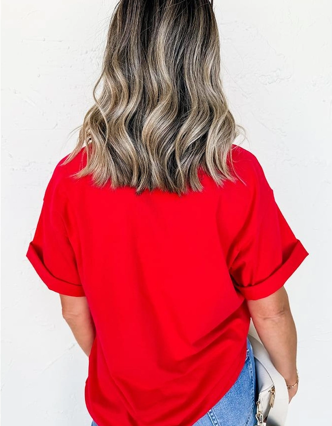 Red USA Bow Printed Casual Cotton Blend T Shirt