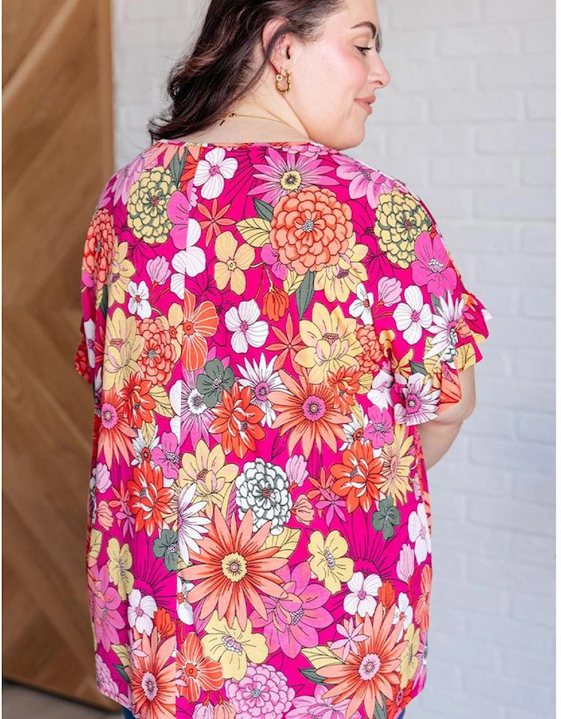 Rose Plus Size Floral Print Ruffle Short Sleeve Blouse, 8 of 7