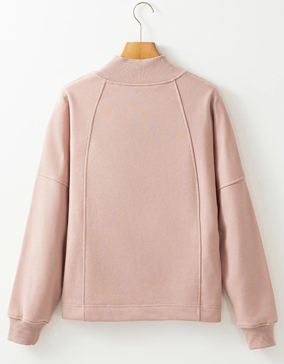 Smoke Gray Zipped Neck Pullover Drop Shoulder Sweatshirt