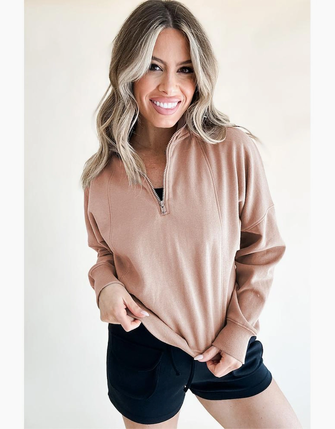 Smoke Gray Zipped Neck Pullover Drop Shoulder Sweatshirt, 12 of 11