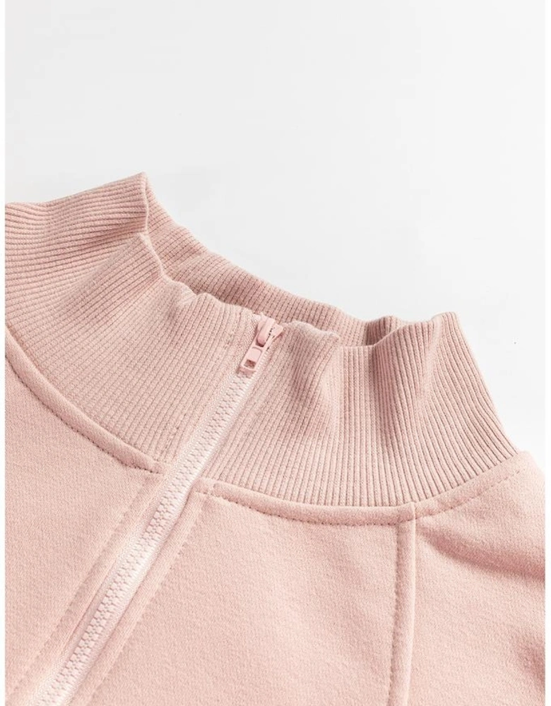 Smoke Gray Zipped Neck Pullover Drop Shoulder Sweatshirt