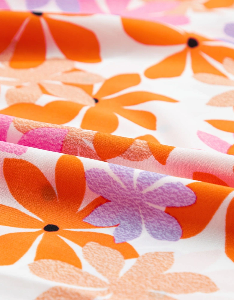 Orange Ruffled Sleeve Smocked Floral Top