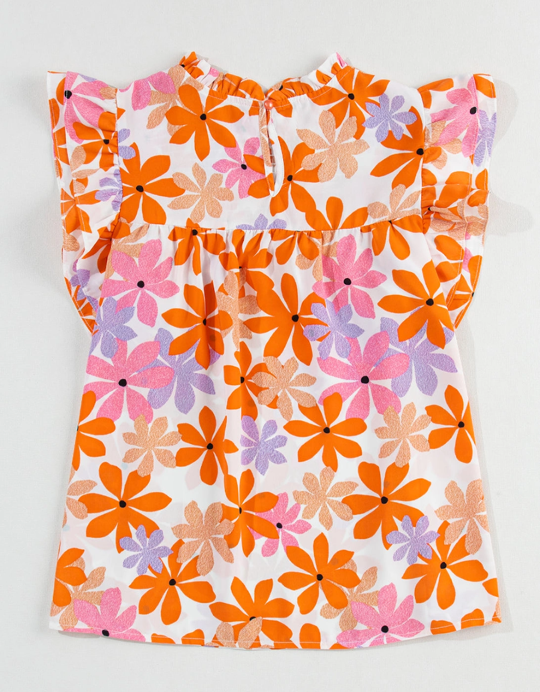 Orange Ruffled Sleeve Smocked Floral Top