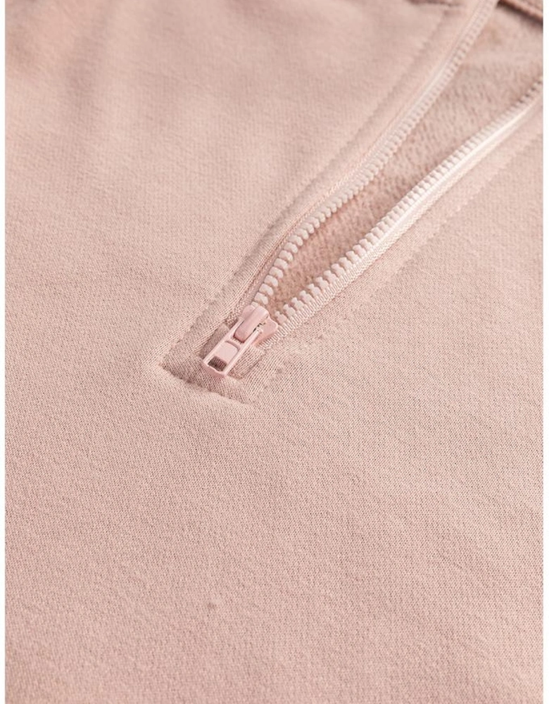 Smoke Gray Zipped Neck Pullover Drop Shoulder Sweatshirt