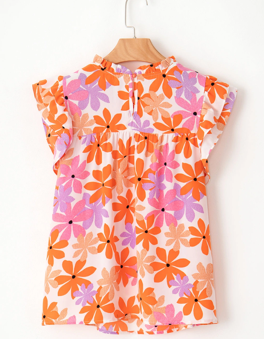 Orange Ruffled Sleeve Smocked Floral Top