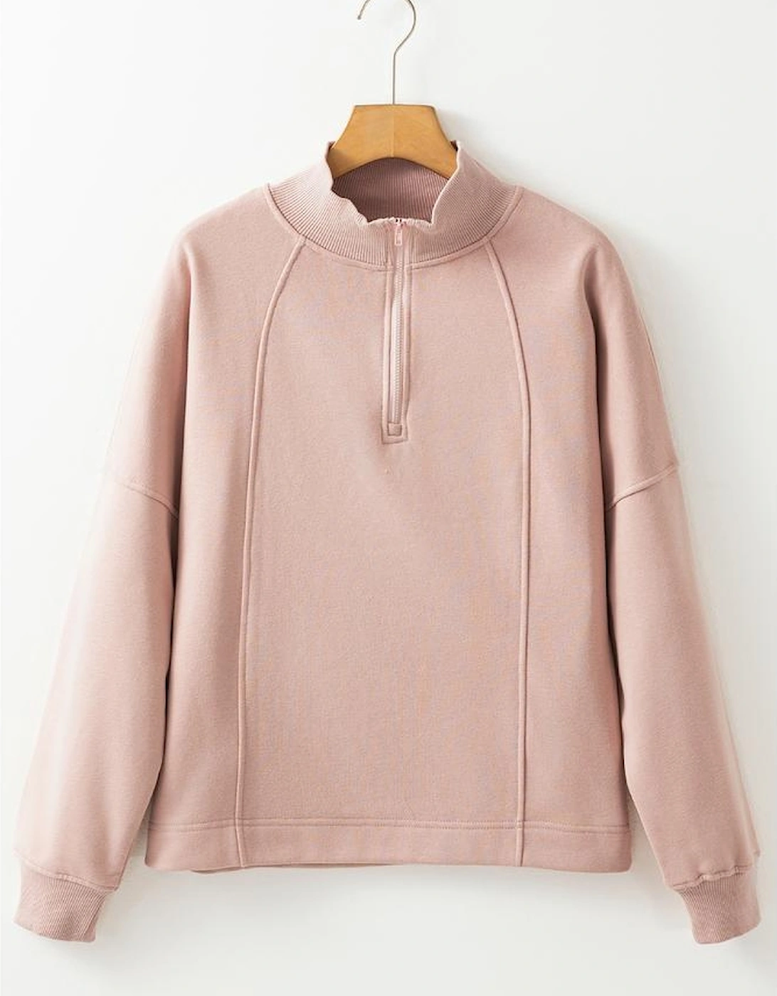 Smoke Gray Zipped Neck Pullover Drop Shoulder Sweatshirt