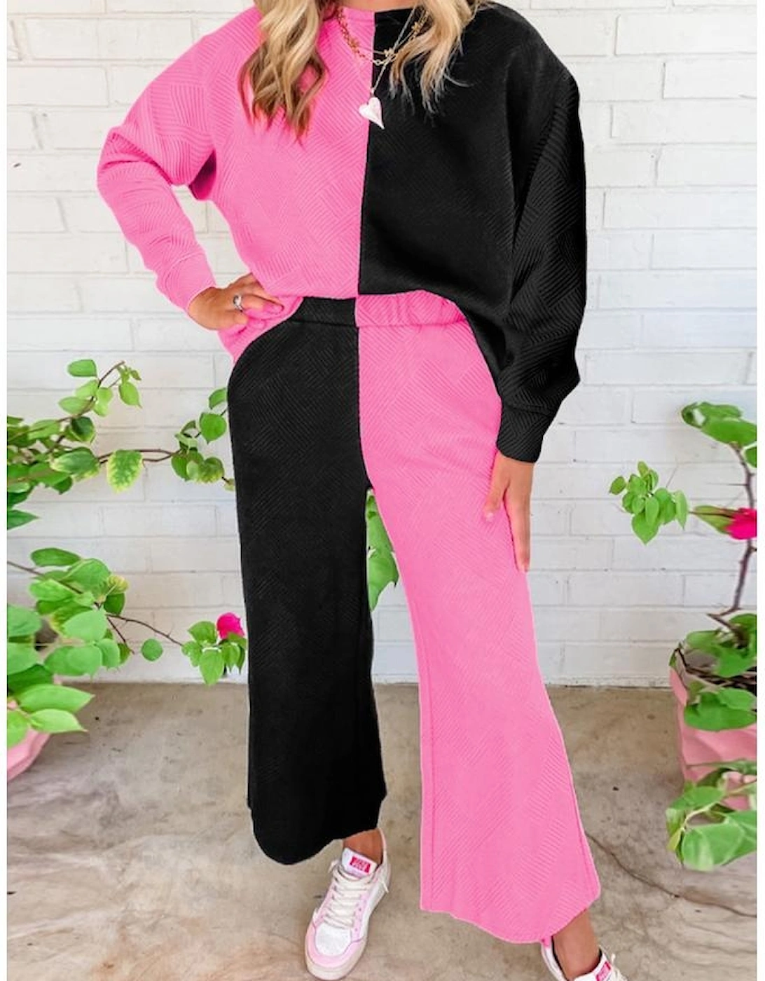 Multicolor Contrast Color Block Textured Casual 2pcs Outfit, 4 of 3