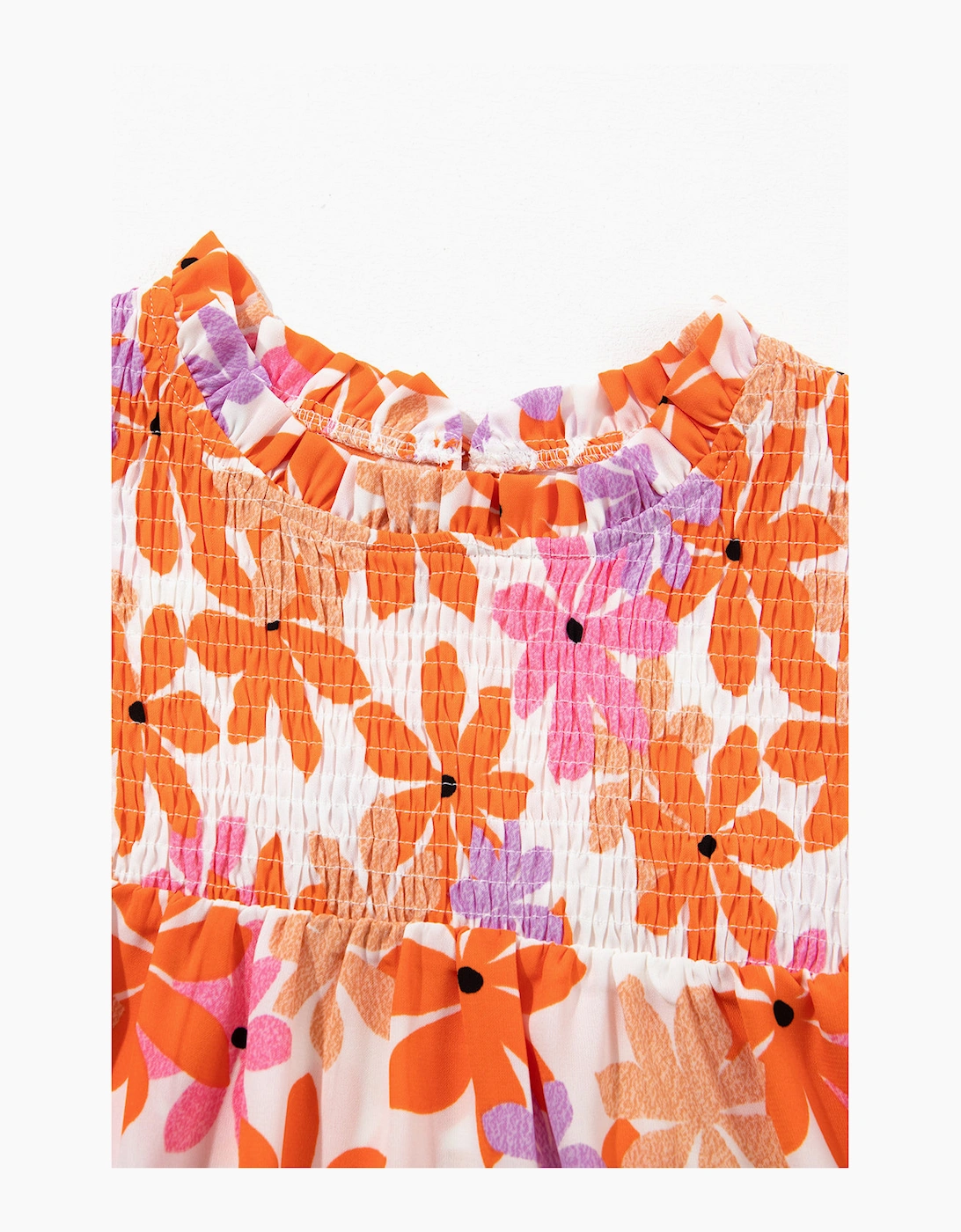 Orange Ruffled Sleeve Smocked Floral Top