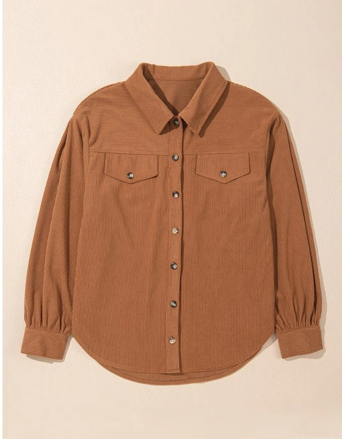 Cinnamon Corduroy Flap Pocket Button Up Round Hem Shacket, 15 of 14