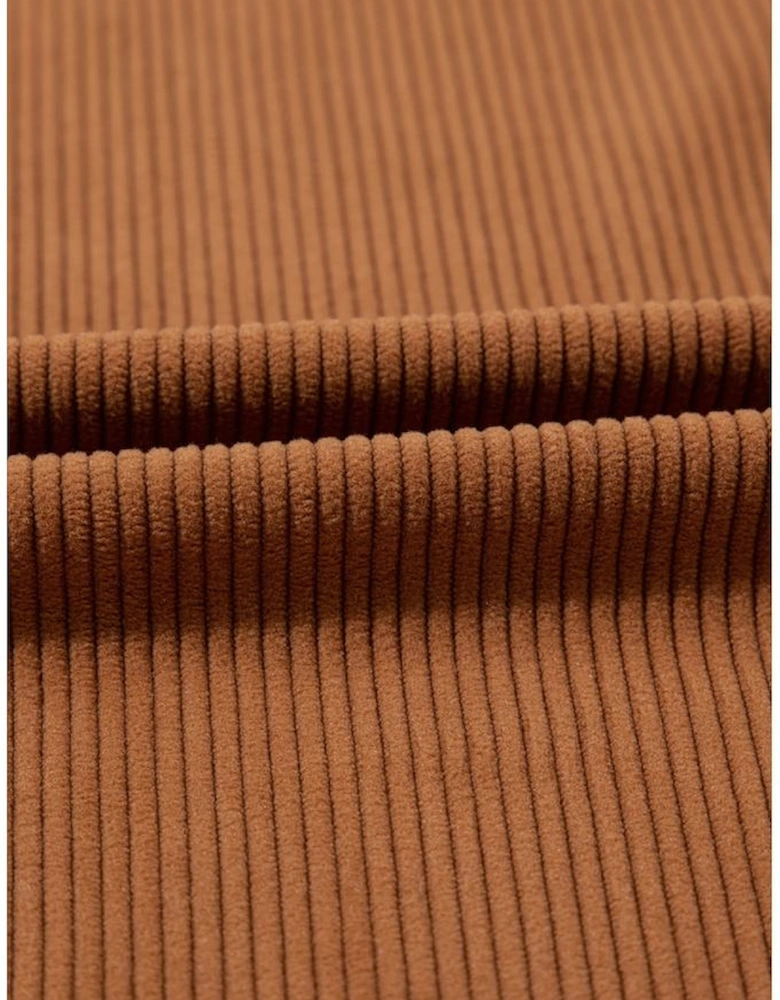 Cinnamon Corduroy Flap Pocket Button Up Round Hem Shacket