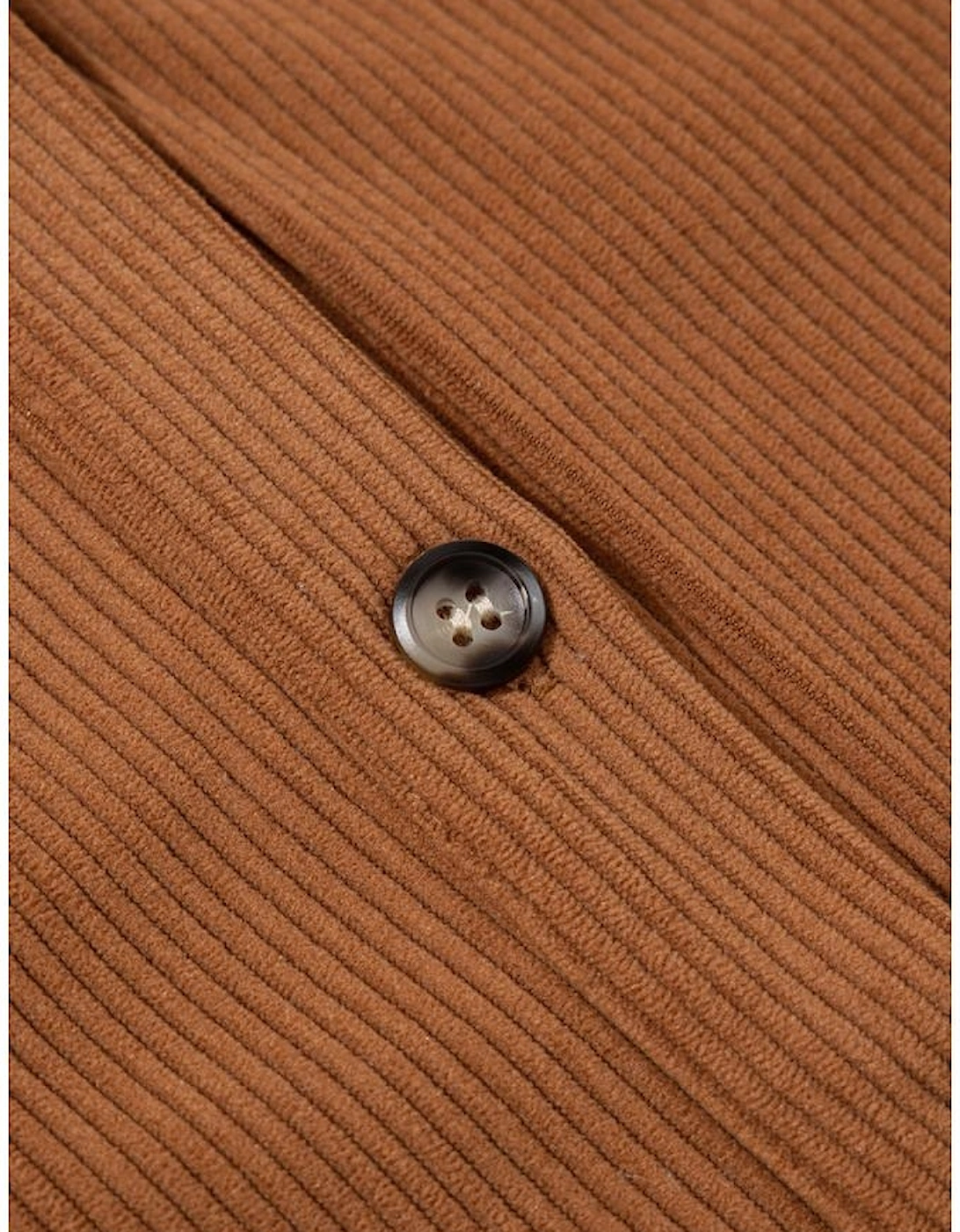 Cinnamon Corduroy Flap Pocket Button Up Round Hem Shacket