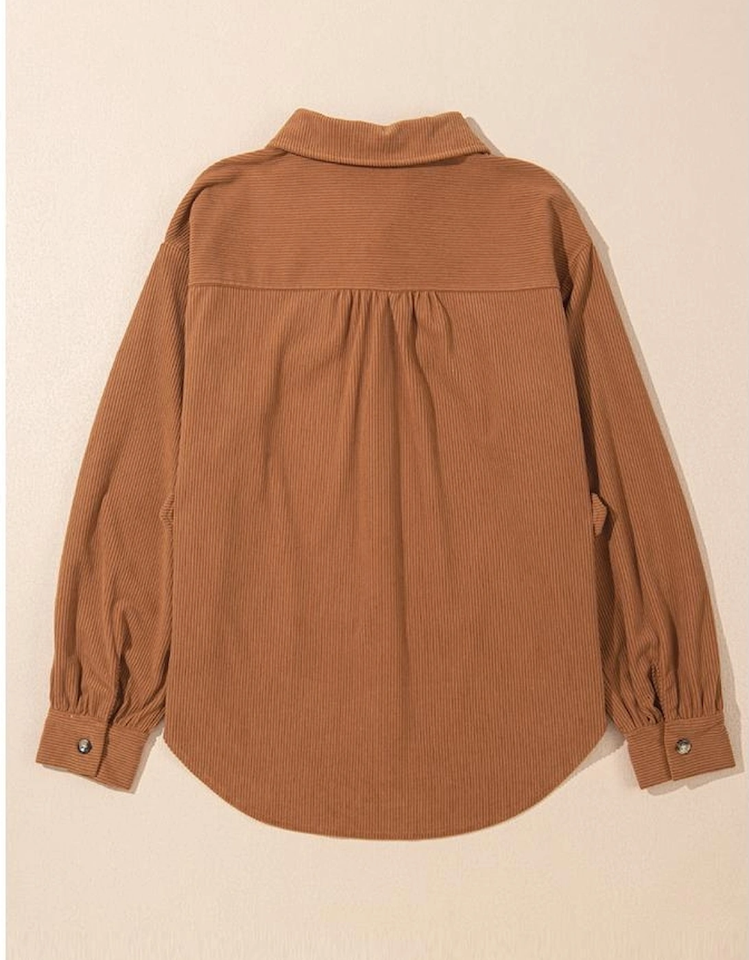Cinnamon Corduroy Flap Pocket Button Up Round Hem Shacket