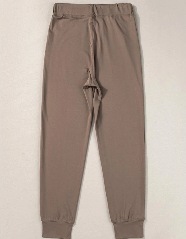 Dark Brown Drawstring Waist Pocketed Joggers