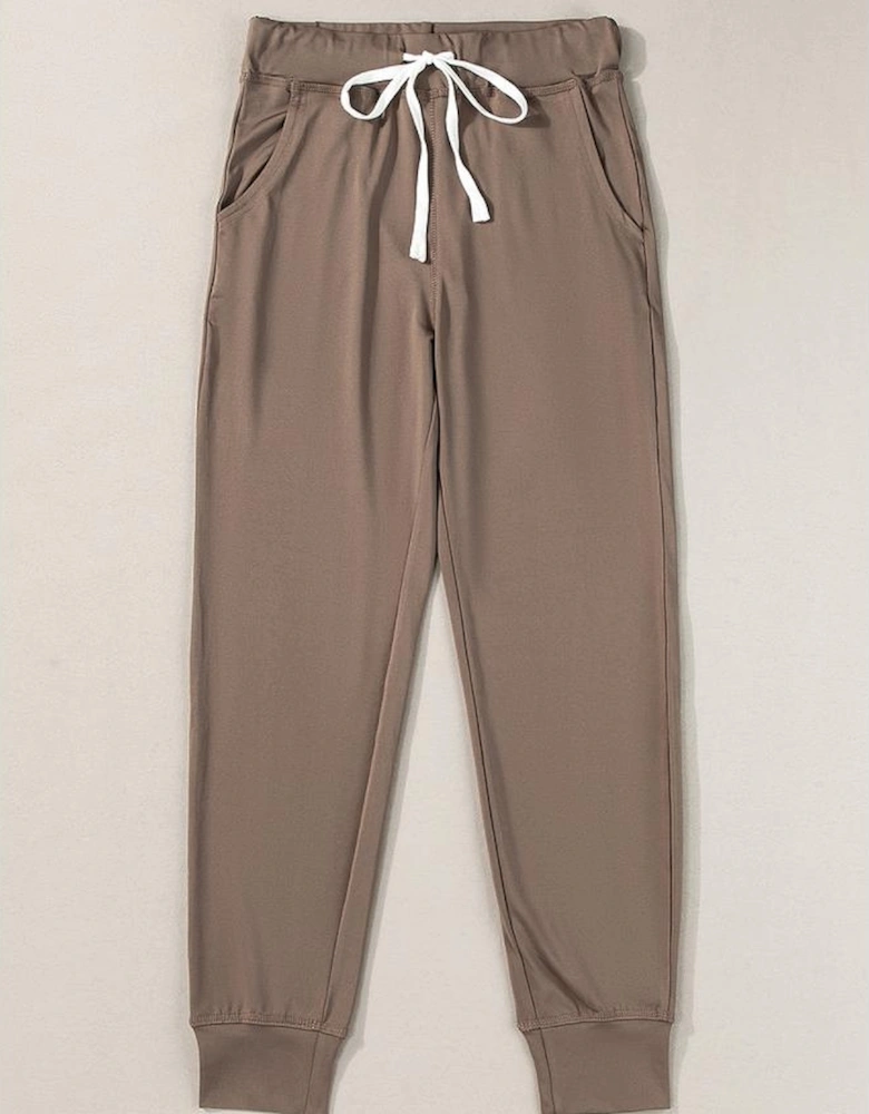 Dark Brown Drawstring Waist Pocketed Joggers