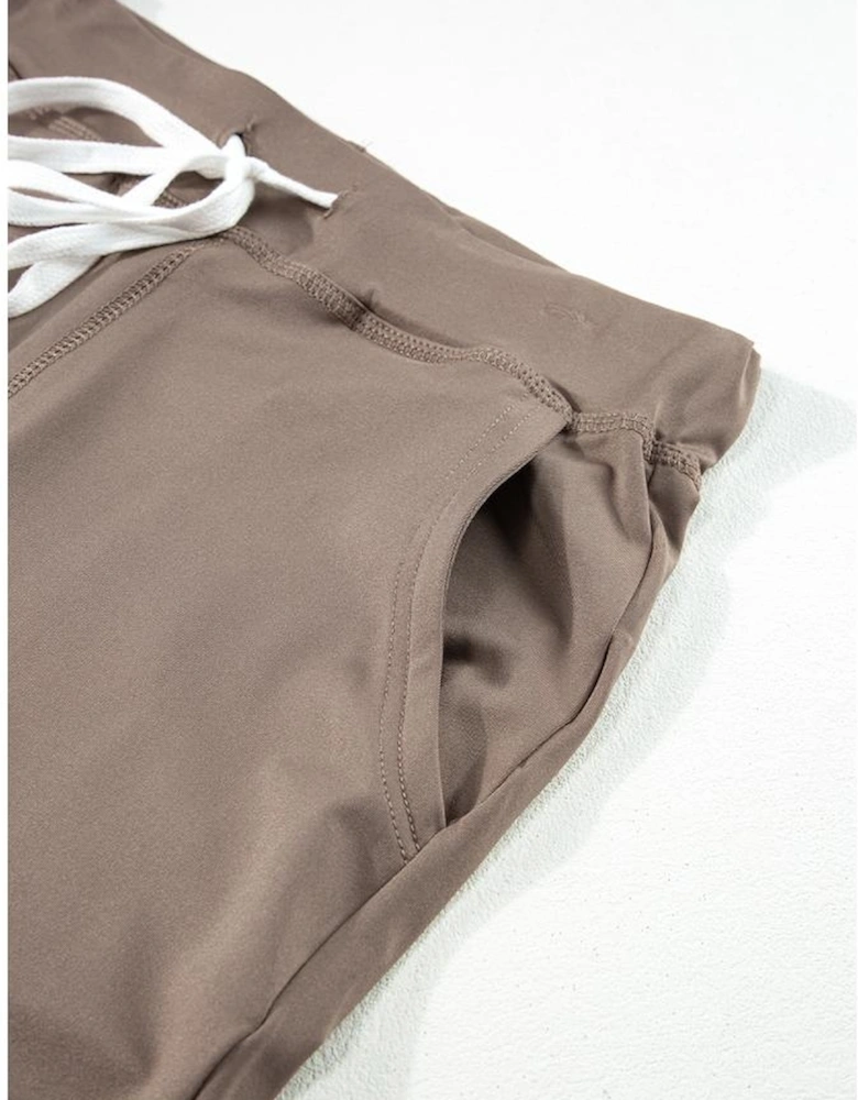 Dark Brown Drawstring Waist Pocketed Joggers