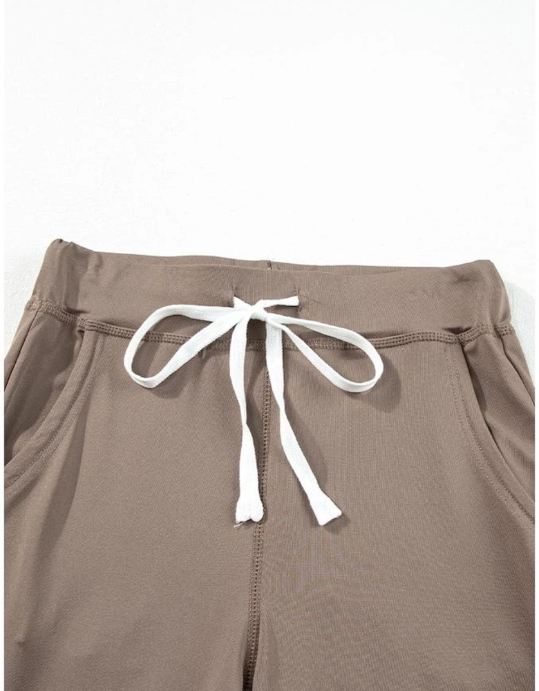 Dark Brown Drawstring Waist Pocketed Joggers