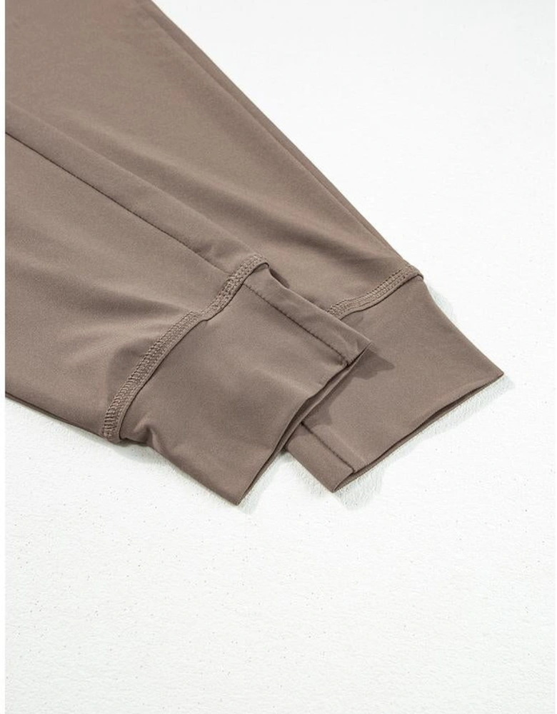 Dark Brown Drawstring Waist Pocketed Joggers