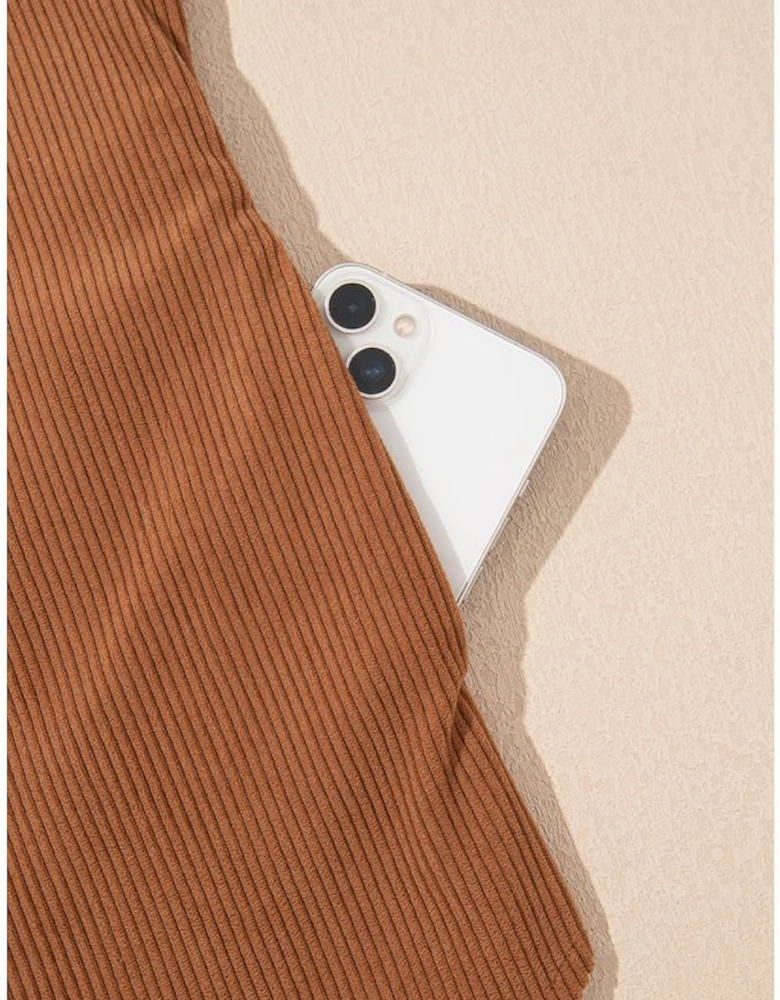 Cinnamon Corduroy Flap Pocket Button Up Round Hem Shacket