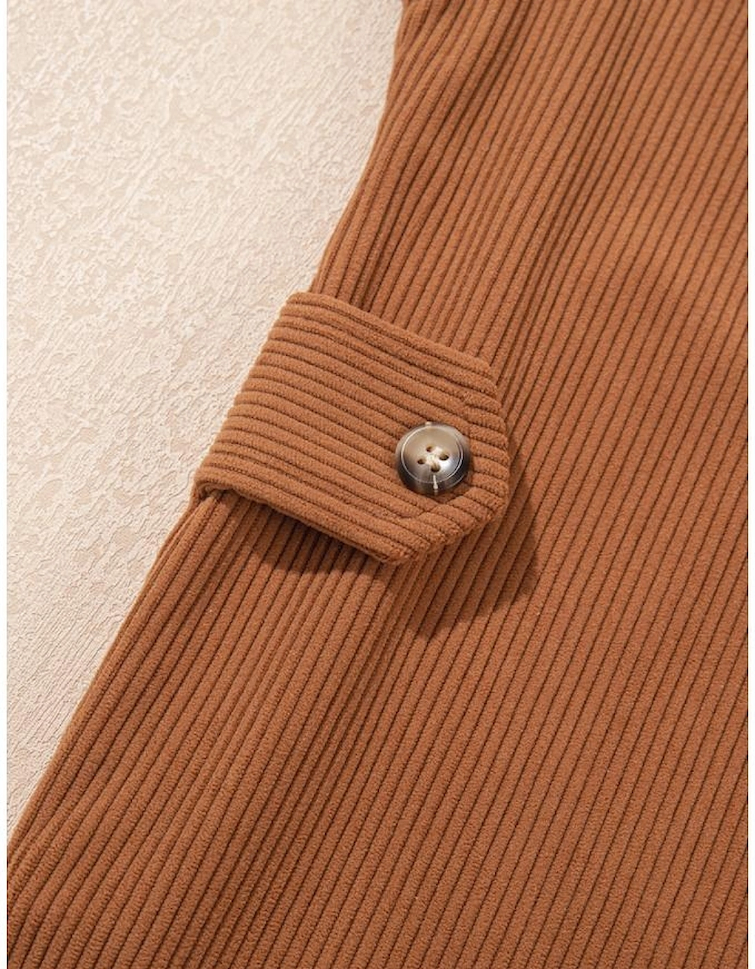 Cinnamon Corduroy Flap Pocket Button Up Round Hem Shacket