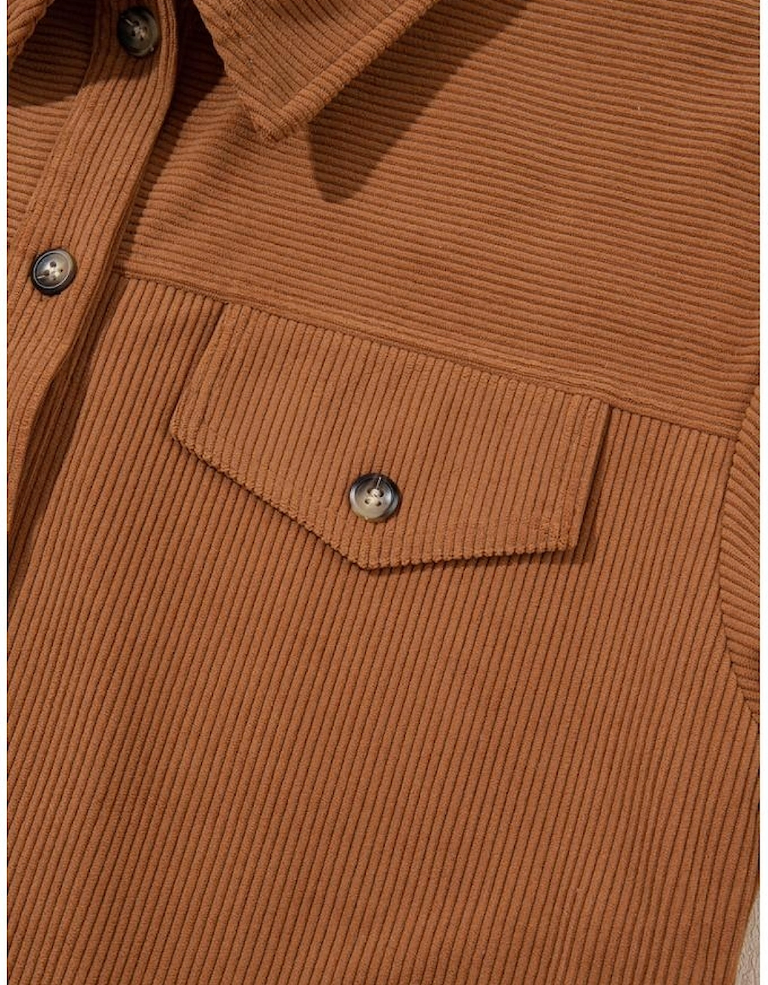 Cinnamon Corduroy Flap Pocket Button Up Round Hem Shacket