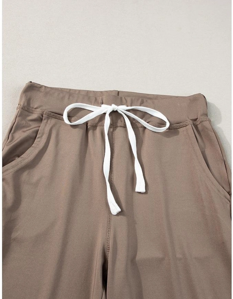 Dark Brown Drawstring Waist Pocketed Joggers