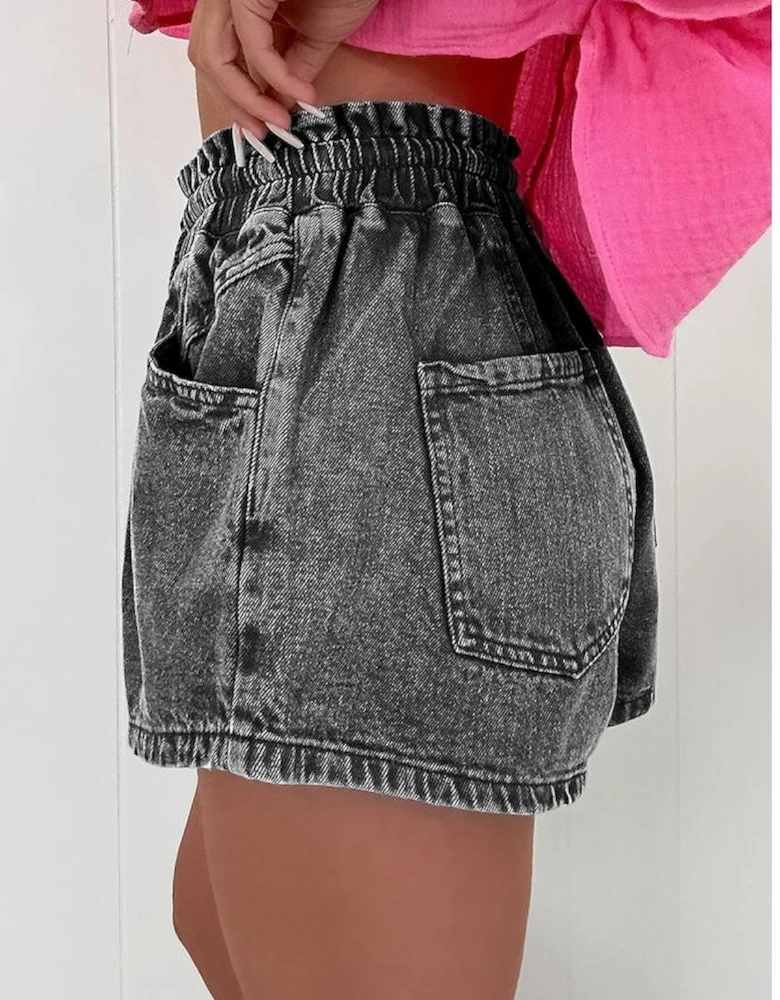 High-rise Drawstring High Waist Casual Denim Shorts with Pockets